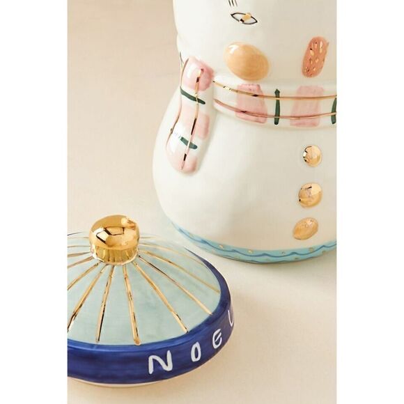 Anthropologie Birdcanfox Joyeux Noel Snowman Cookie Jar Bird Can Fox NEW - Picture 2 of 2
